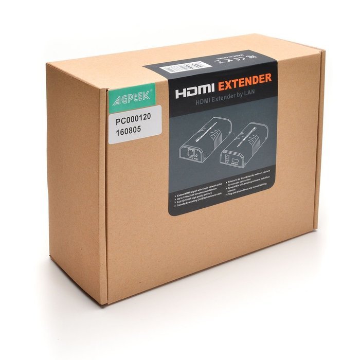 AGPtek LKV372A 60m/190ft 1080P HD HDMI Network Extender Over Single Cat6/6a/7 Ethernet Cable with IR Remote Control N21
