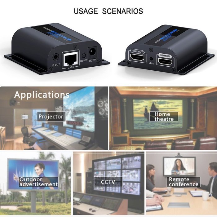 AGPtek LKV372A 60m/190ft 1080P HD HDMI Network Extender Over Single Cat6/6a/7 Ethernet Cable with IR Remote Control N27