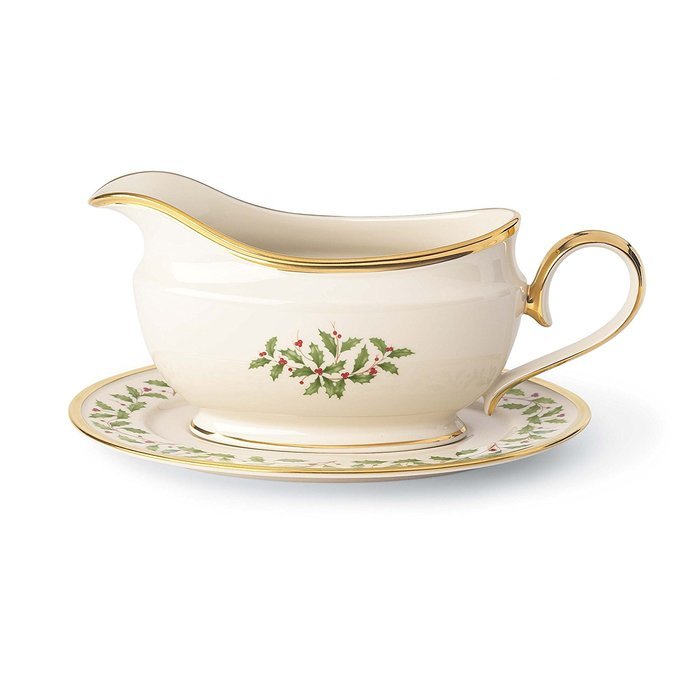 Lenox Holiday Gravy Boat with Stand,Ivory N21