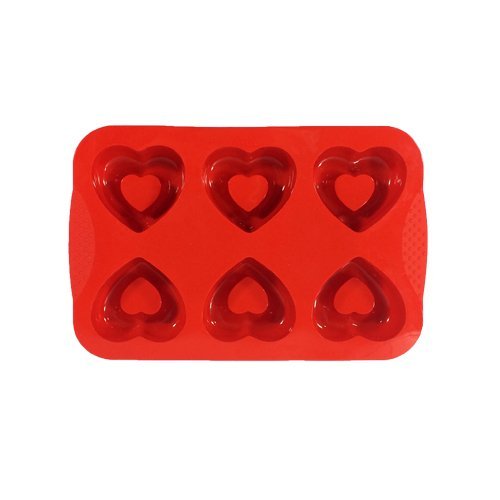 6 Cup Heart Shape Muffin Cake Mould (Red) By Agora Silicone