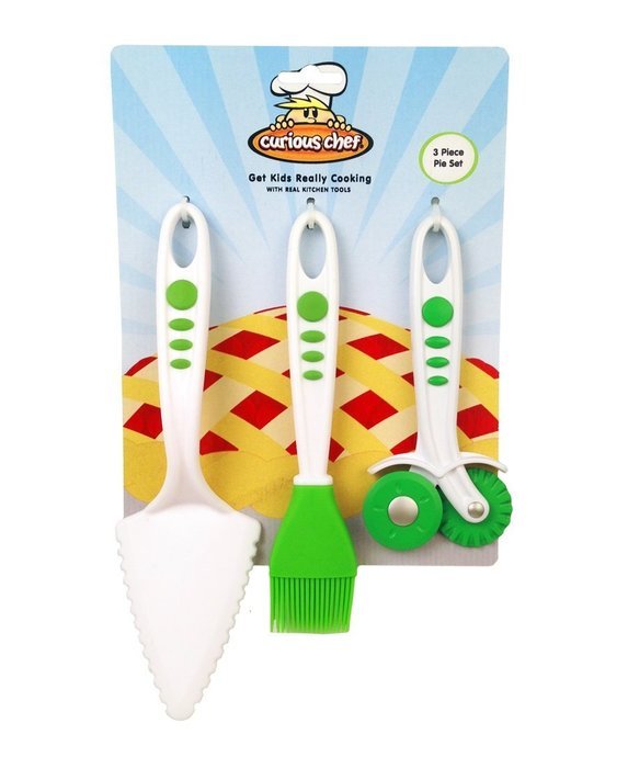 Curious Chef 3 Piece Pie Making Tool Set, Child, Green/White