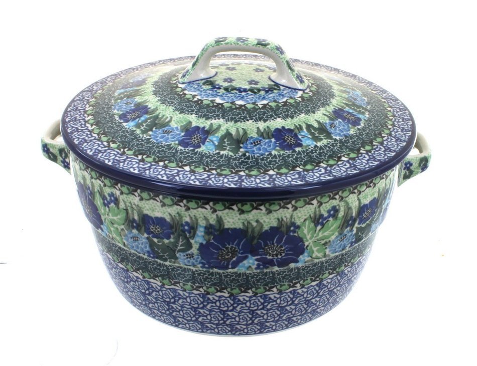 Polish Pottery Sapphire Fields Round Baker with Lid