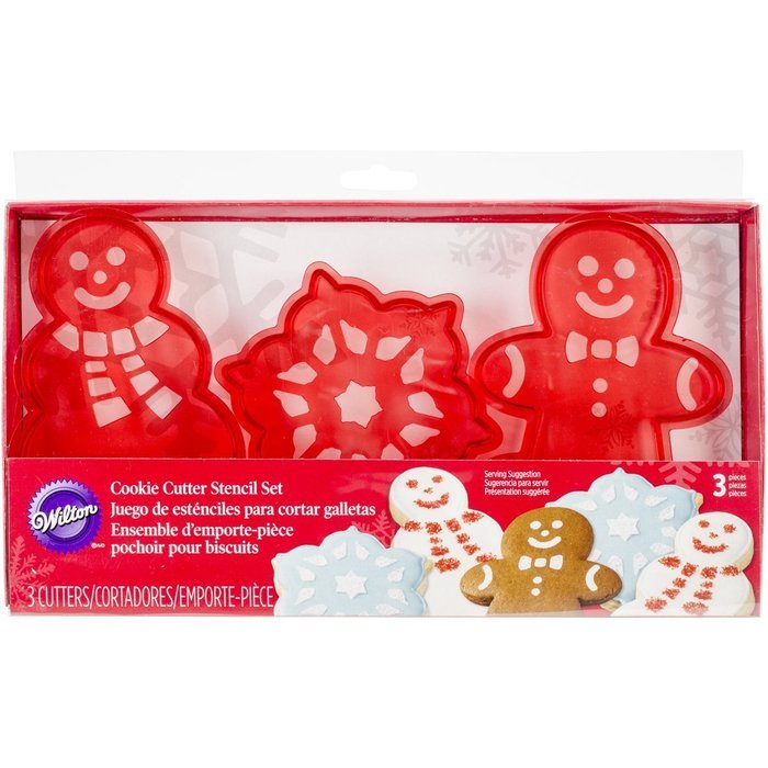 Wilton 2304-0121 3-Piece Christmas Cookie Cutter Stencil Set