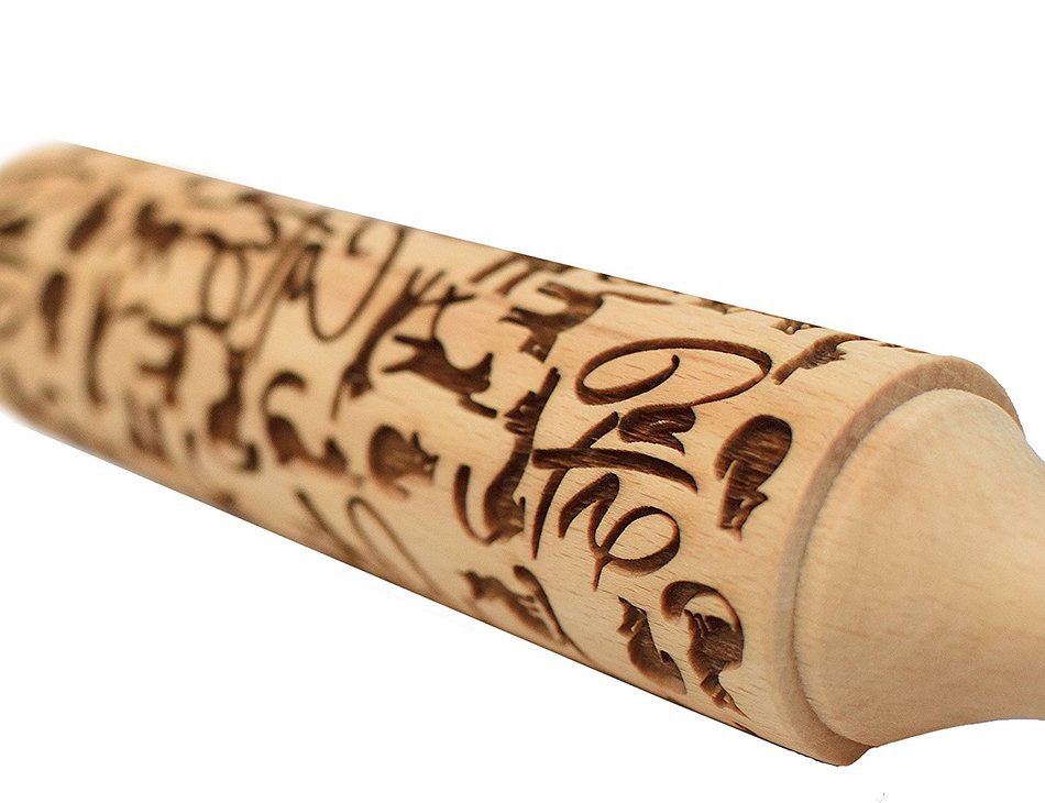 Embossing Rolling Pin Cat Pattern Engraved for Baking and Cookies 11.8" inch Length Hardwood birch wood Cats design N3