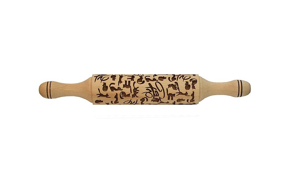 Embossing Rolling Pin Cat Pattern Engraved for Baking and Cookies 11.8" inch Length Hardwood birch wood Cats design N4