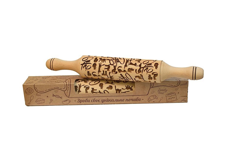 Embossing Rolling Pin Cat Pattern Engraved for Baking and Cookies 11.8" inch Length Hardwood birch wood Cats design N5
