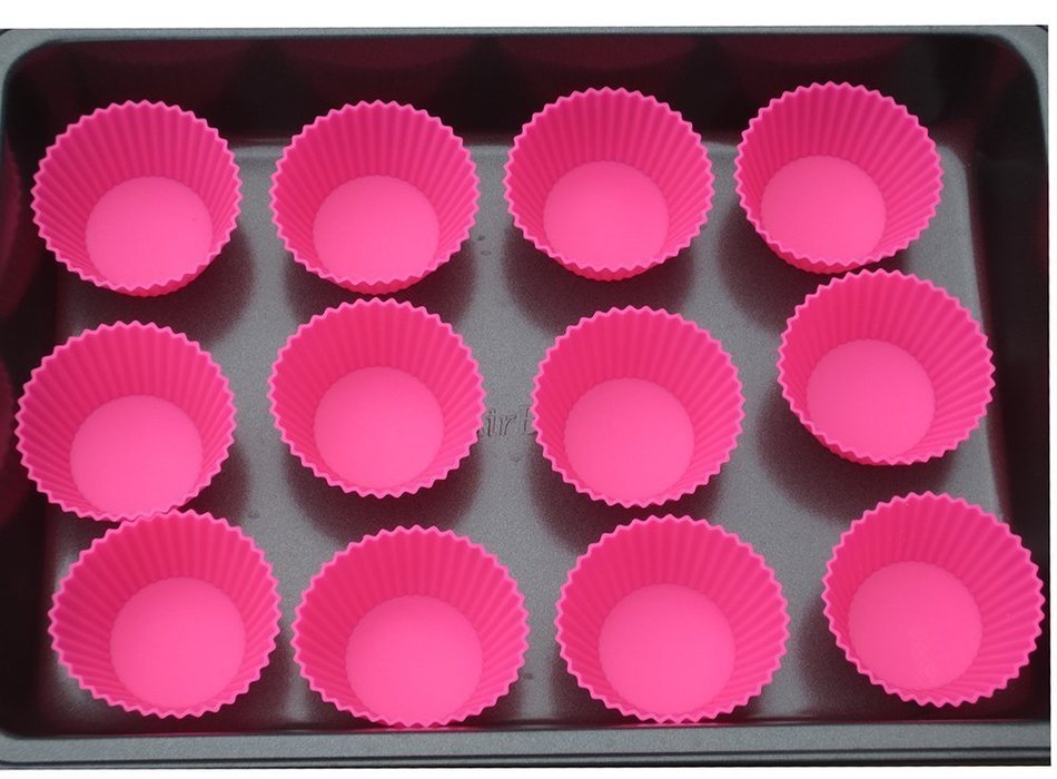 EcoCups Silicone Baking cups / Set of 12 Cupcake Liners (Bright Pink) N2