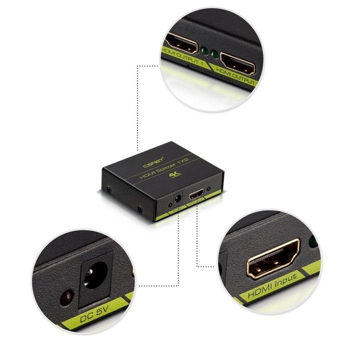 CSRET Ultra HD 4K x 2K HDMI Splitter Amplifier 1x2 1 in 2 Out Ver 1.4 Signal Distributor with 1080P 3D Compatibility... N6
