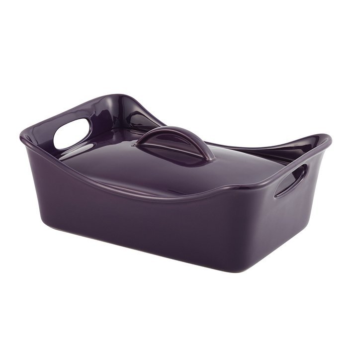 Rachael Ray Stoneware 3-1/2-Quart Covered Rectangle Lasagna Casserole, Red N2