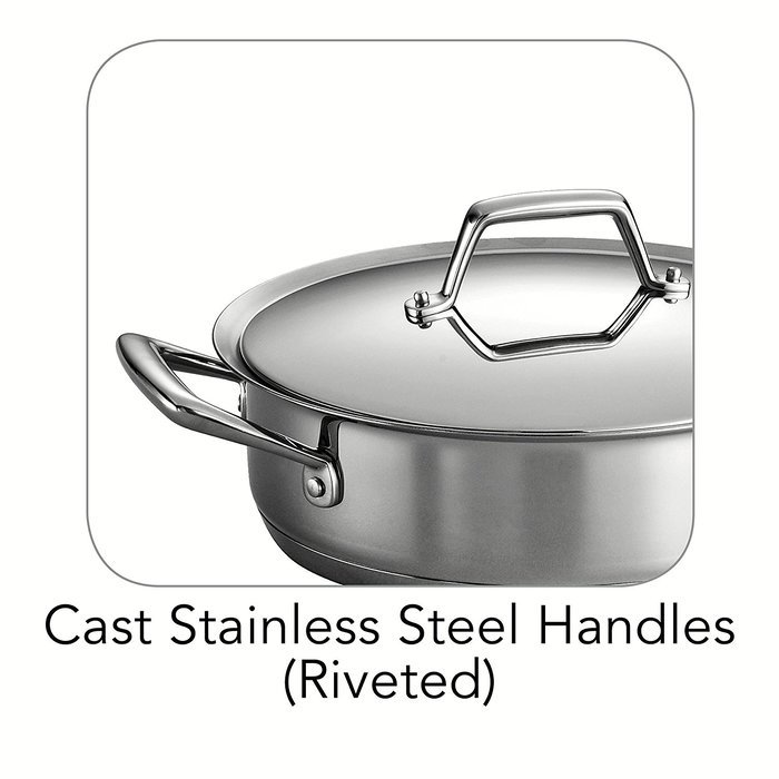 Tramontina Prima 5 Quart 18/10 Stainless Steel Tri-Ply Base Covered Casserole N9