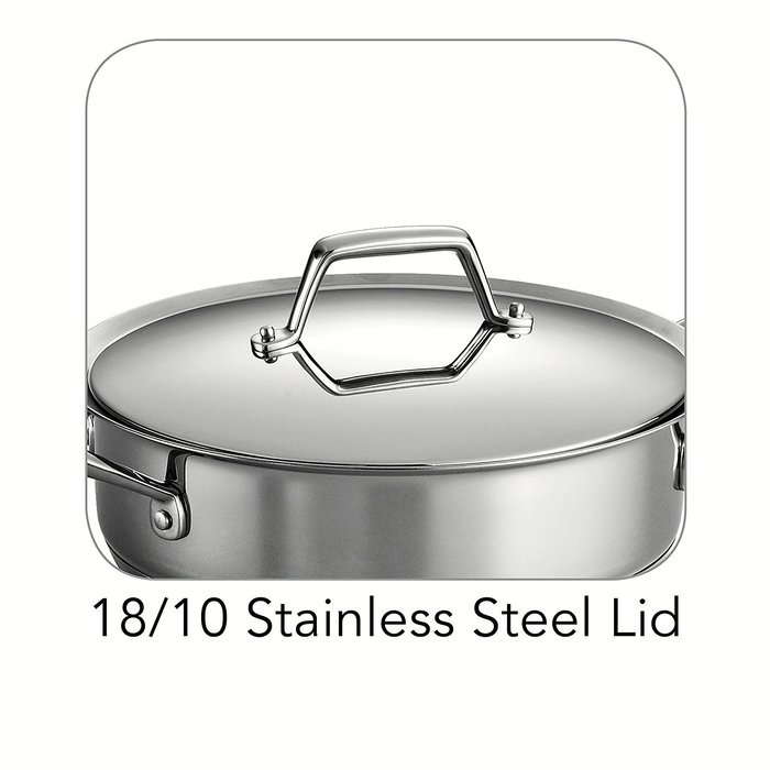 Tramontina Prima 5 Quart 18/10 Stainless Steel Tri-Ply Base Covered Casserole N10