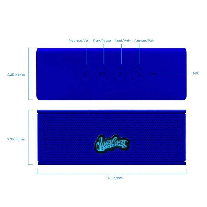 West Coast Customs Portable Wireless Bluetooth Speaker. Bulit in speakerphone and 8 Hour Battery- Blue N4