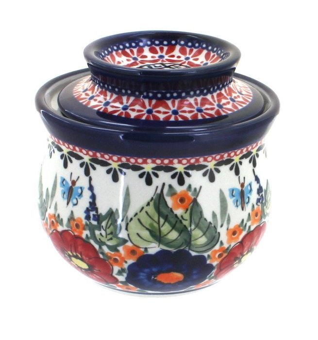 Polish Pottery Floral Butterfly French Butter Dish