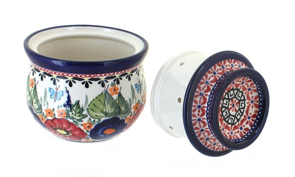Polish Pottery Floral Butterfly French Butter Dish N2