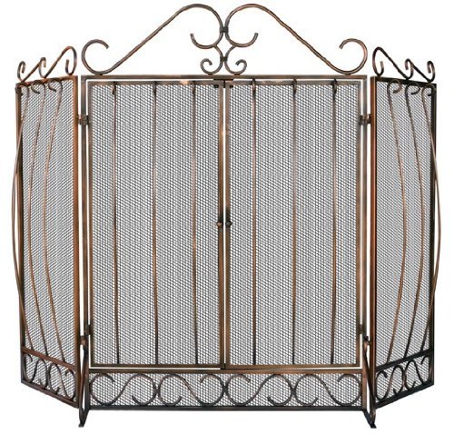Uniflame, S-1659, 3 Fold Venetian Bronze Screen with Bowed Bar Scrollwork and Doors