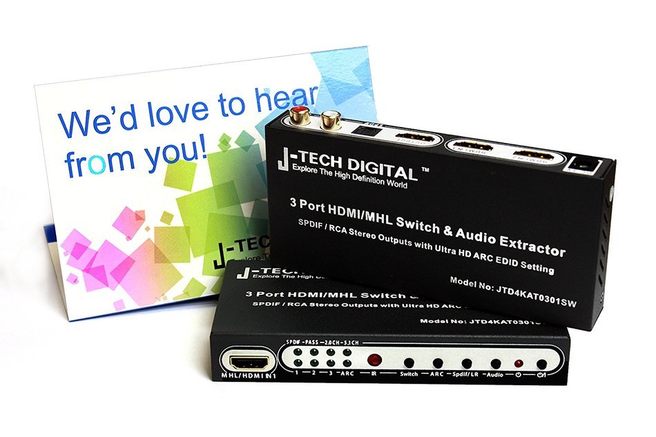 J-Tech Digital &reg; HDMI 1.4 Switch Switcher Box Selector 3 In 1 Out HDMI Audio Extractor Splitter with Optical SPDIF... N2