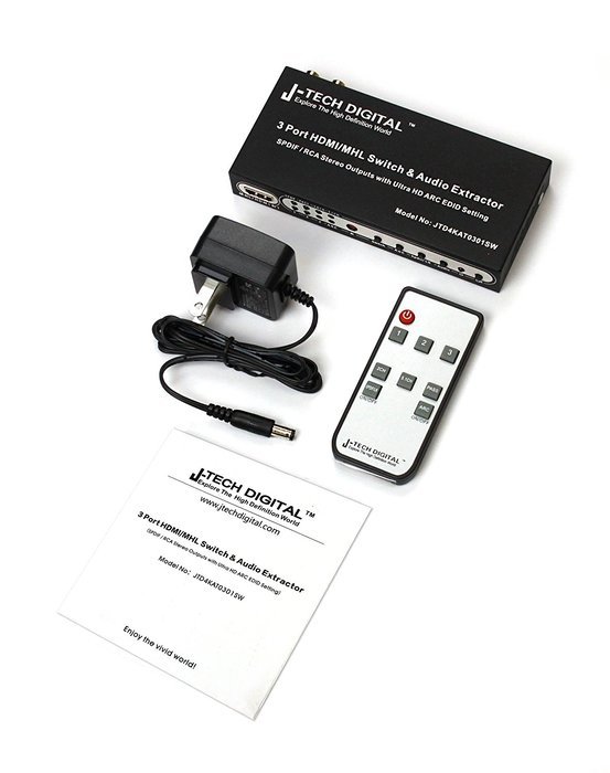 J-Tech Digital &reg; HDMI 1.4 Switch Switcher Box Selector 3 In 1 Out HDMI Audio Extractor Splitter with Optical SPDIF... N6