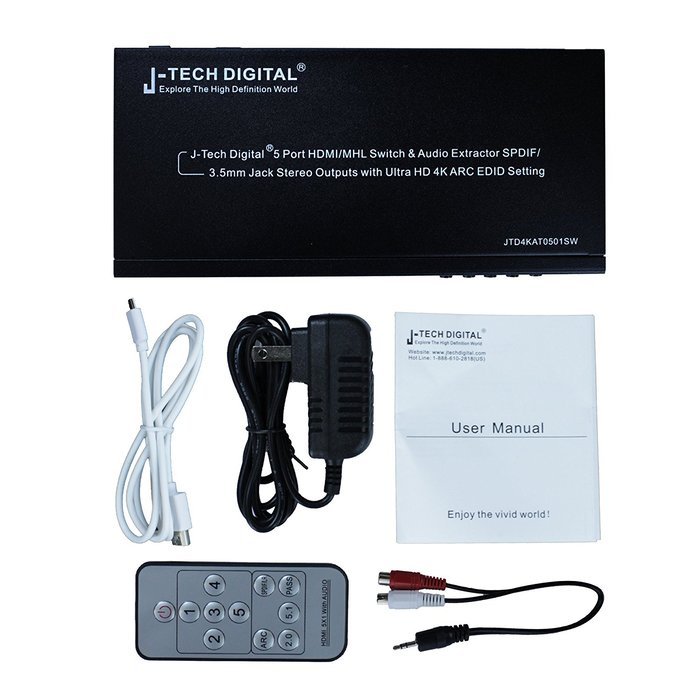 J-Tech Digital &reg; HDMI 1.4 Switch Switcher Box Selector 3 In 1 Out HDMI Audio Extractor Splitter with Optical SPDIF... N16