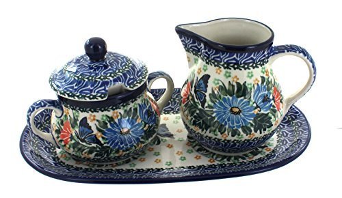 Polish Pottery Kristina Large Cream & Sugar Set with Tray