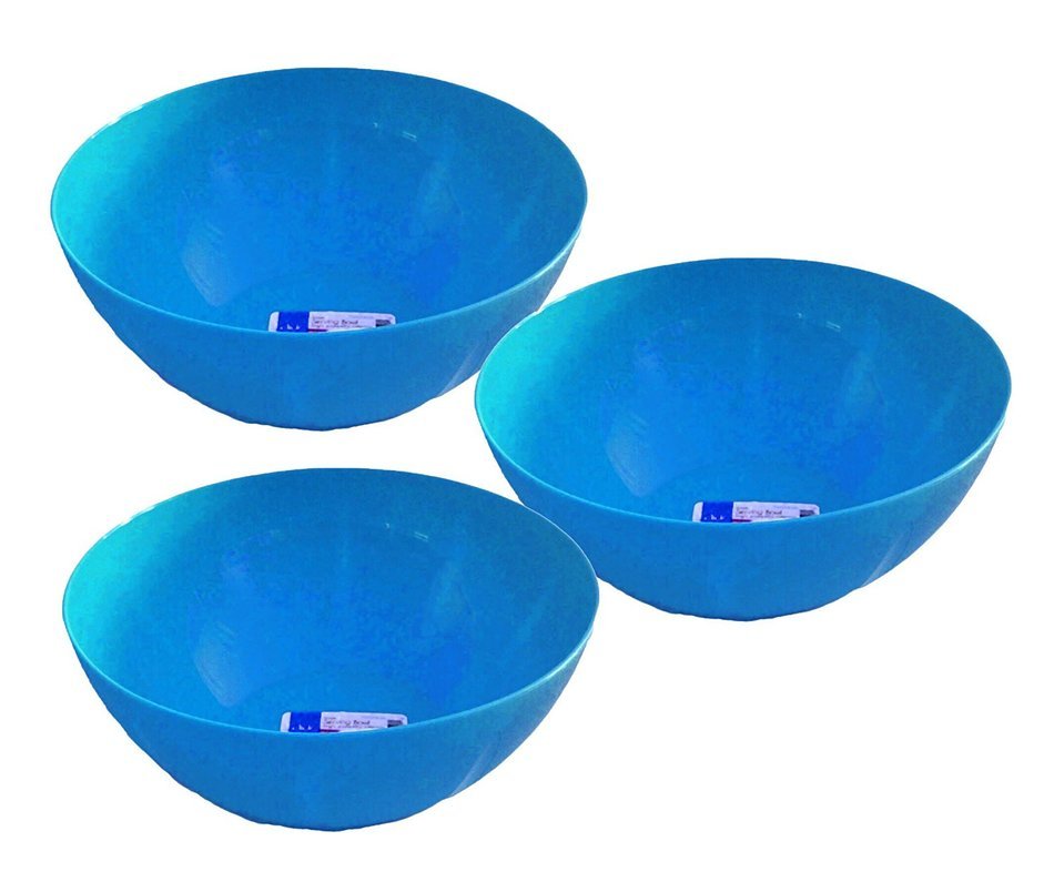 Set of 3 Click Home Design Large Blue 10" x 4.25" Serving and Mixing Bowls 135 Fluid Oz (3, Blue)