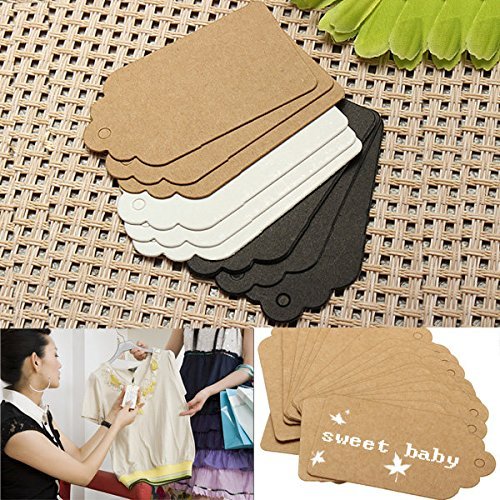 Bargain World 100pcs 7X4CM Scallop Kraft Paper Label Party Wedding Gift Name Cards Hand Draw Name Card