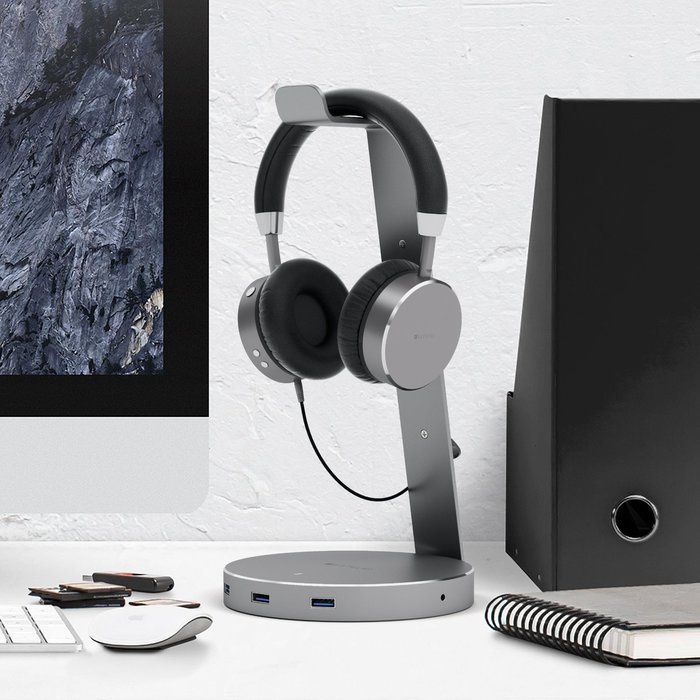 Satechi Aluminum USB Headphone Stand Holder with Three USB 3.0 Ports and 3.5mm AUX port - Suitable For All Headphone... N4