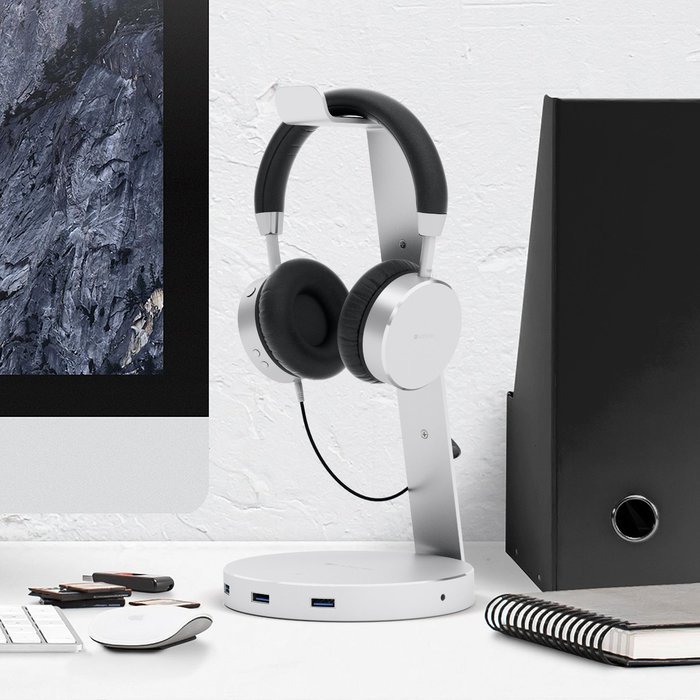 Satechi Aluminum USB Headphone Stand Holder with Three USB 3.0 Ports and 3.5mm AUX port - Suitable For All Headphone... N10