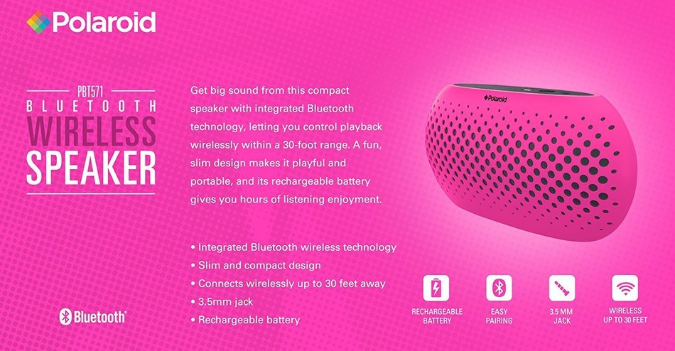 Polaroid PBT571BK Universal Wireless Bluetooth Speaker (Black) N14