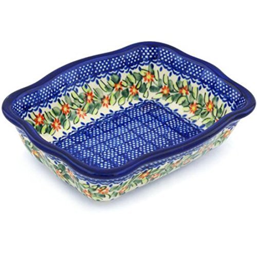 Ceramika Bona H0568H Polish Pottery Ceramic Rectangular Baker Hand Painted, 8-Inch