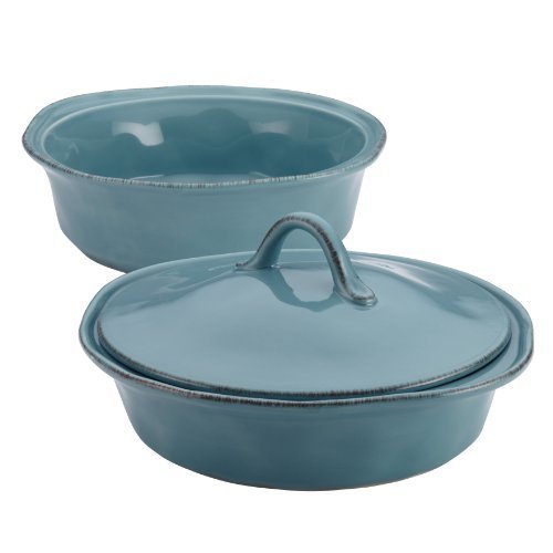 Rachael Ray Cucina Stoneware 3-piece Agave Blue Round Casserole and Lid Set