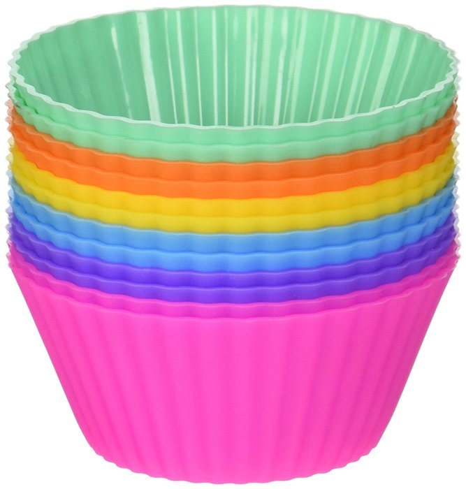 &Uuml;ber Baked Reusable Silicone Baking Cups - Set of 12 Nonstick Cupcake Liners in 6 Vibrant Colors