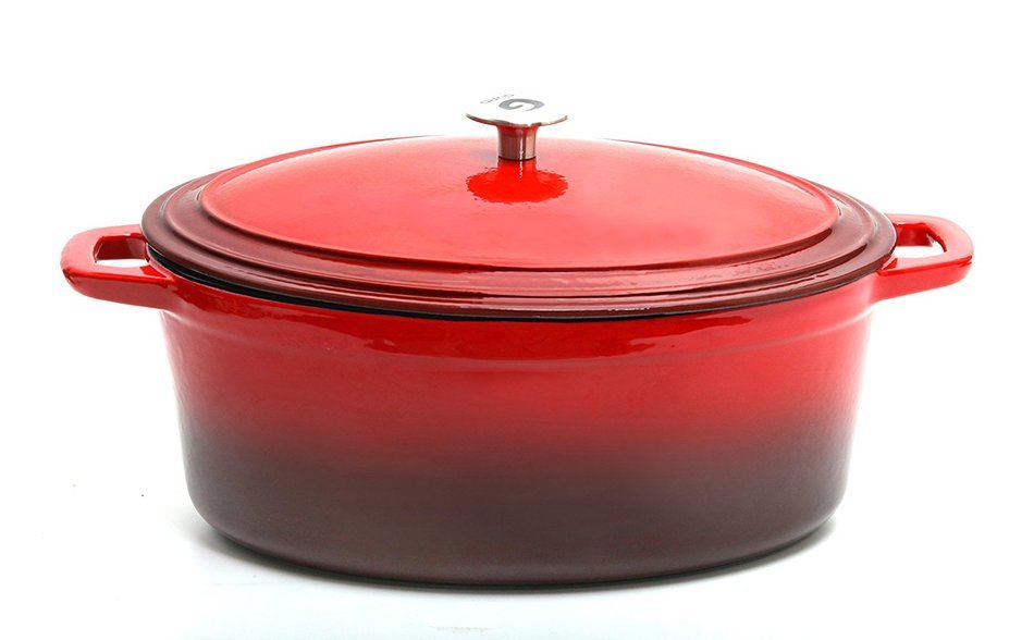 Guro Enameled Cast Iron Oval Dutch Oven Casserole, Red , 7.4QT N5
