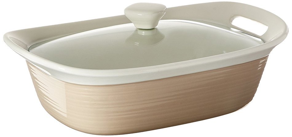 CorningWare Etch 2.5 quart Oblong Dish with Glass Cover in Sand