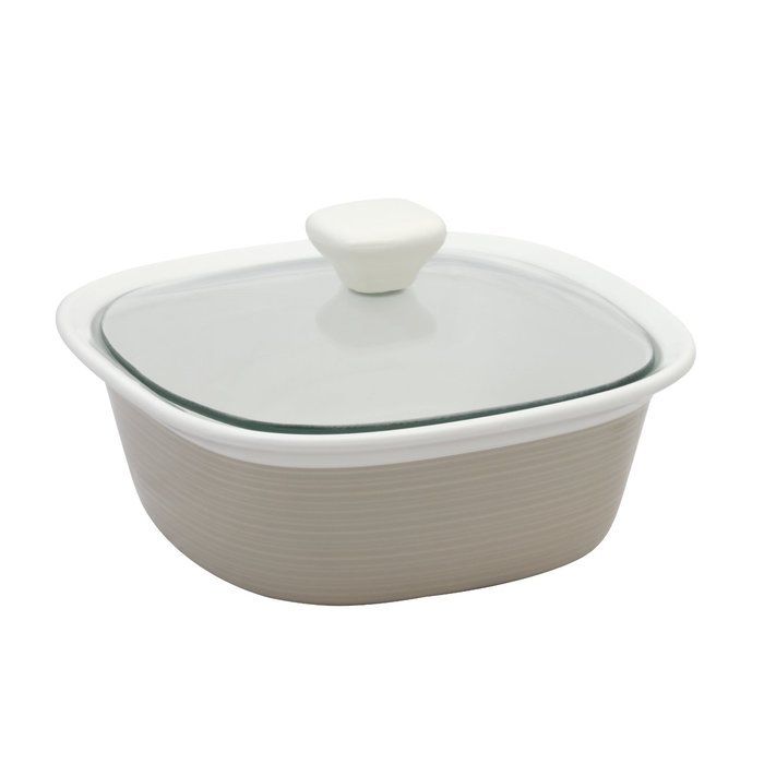CorningWare Etch 2.5 quart Oblong Dish with Glass Cover in Sand N3