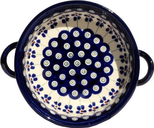 Polish Pottery Round Baker with Handles 6" From Zaklady Ceramiczne Boleslawiec #1454-166a Floral Peacock, Diameter... N2