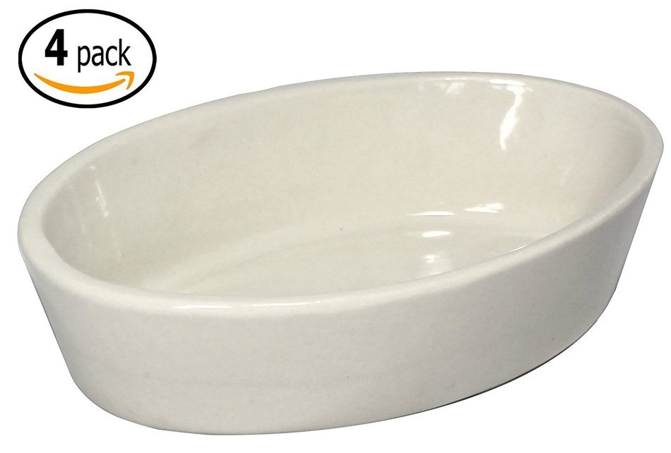 ITI Ceramic Casserole Oven Bakers with Pan Scraper, 4-Pack (14 Ounce, Bone White)