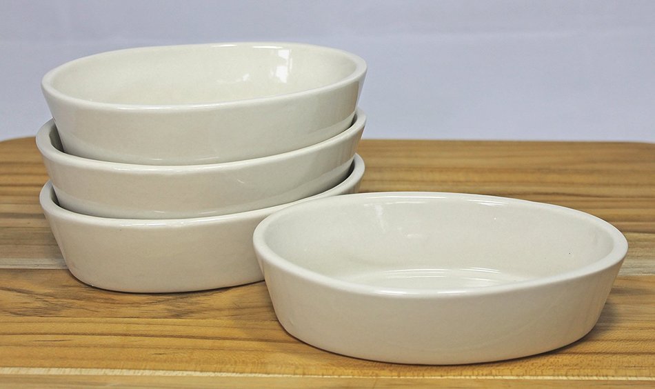 ITI Ceramic Casserole Oven Bakers with Pan Scraper, 4-Pack (14 Ounce, Bone White) N3