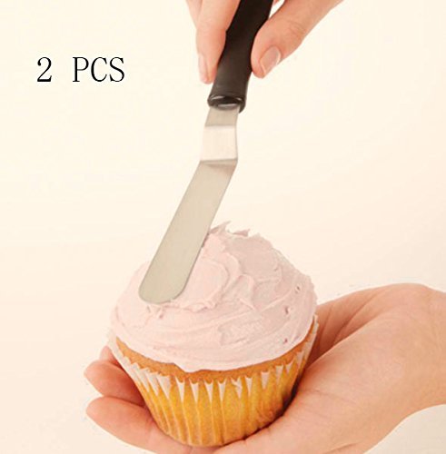 BeautyMood 2 pcs Angled Icing Spatula, 13-Inch, Black，Baking Supplies，Professional Cake Spatula