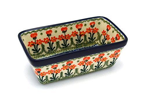 Polish Pottery Baker - Mini Loaf Pan - Peach Spring Daisy