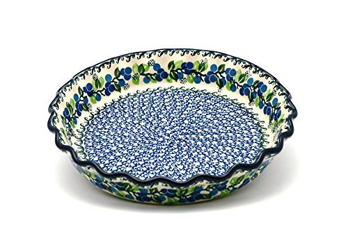 Polish Pottery Baker - Pie/Quiche - Fluted - Blue Berries