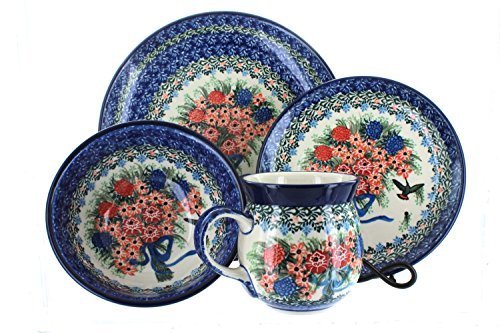 Polish Pottery Blush Bouquet 4-Piece Dinner Set