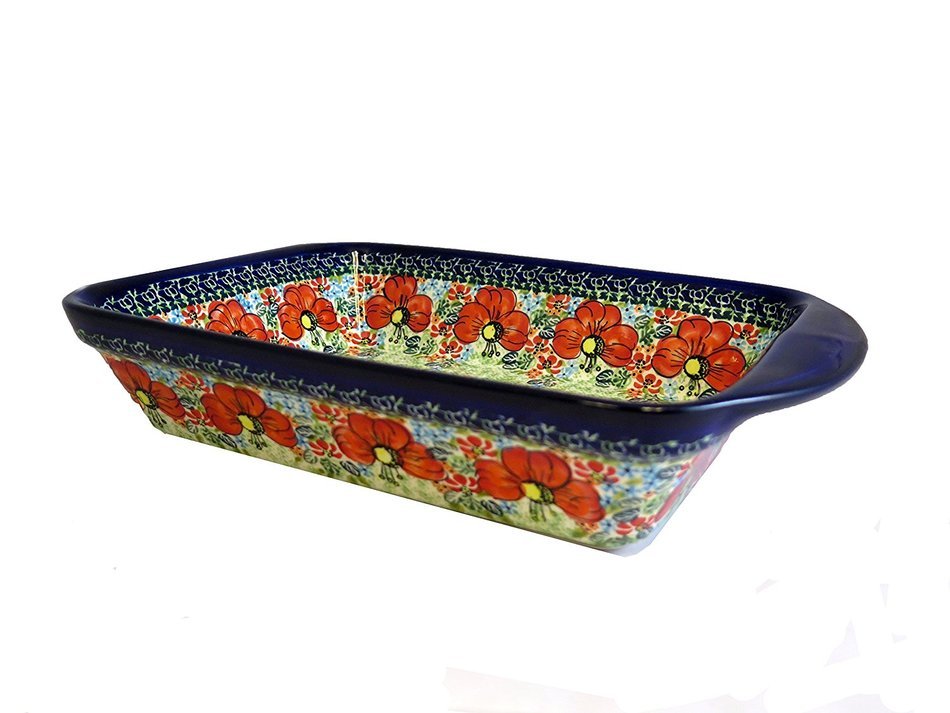 Polish Pottery Rectangular baker with handles, 11 x 9 x 2, 68 oz