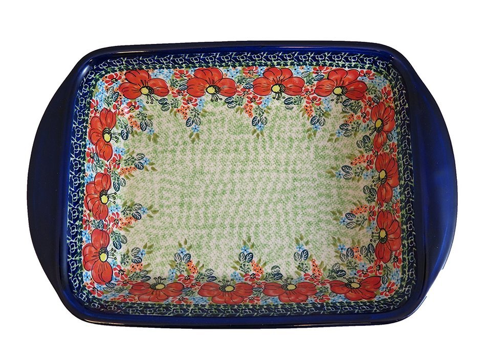 Polish Pottery Rectangular baker with handles, 11 x 9 x 2, 68 oz N2