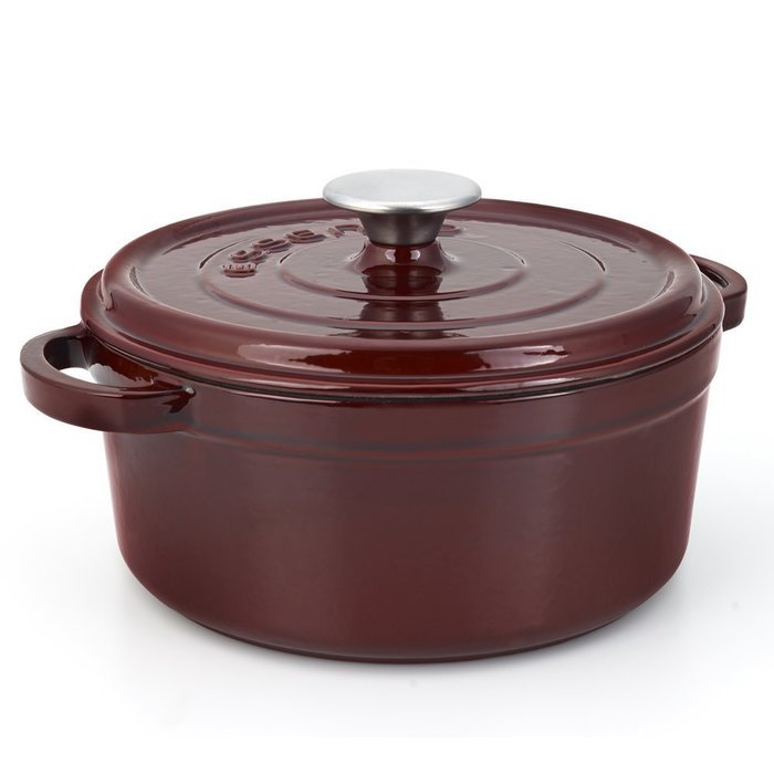 Essenso Grenoble Cast Iron Dutch Oven with Four-Layer Enamel and Ceramic Coated Interior, Burgundy, 5-Quart