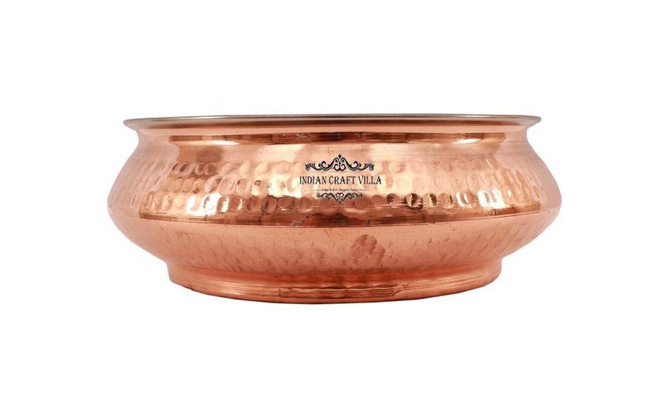 IndianCraftVilla 5.3" X 5.8" X 2.3" Handmade Steel Copper Set Of 2 Mughlai handi Volume 525 ML With Lid serving... N3