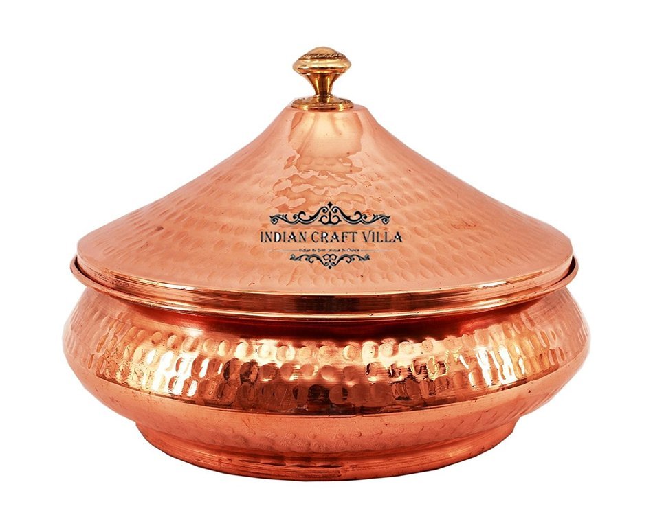 IndianCraftVilla 5.3" X 5.8" X 2.3" Handmade Steel Copper Set Of 2 Mughlai handi Volume 525 ML With Lid serving... N5