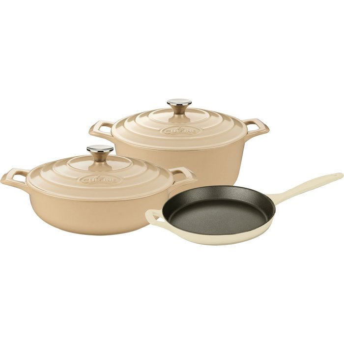 La Cuisine LC 2685MB 5 Piece Pro Enameled Cast Iron Round Casserole Cookware Set, Cream
