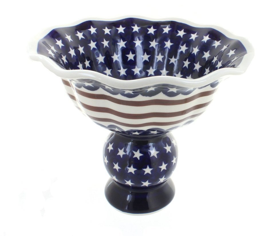 Polish Pottery Stars & Stripes Pedestal Fruit Bowl