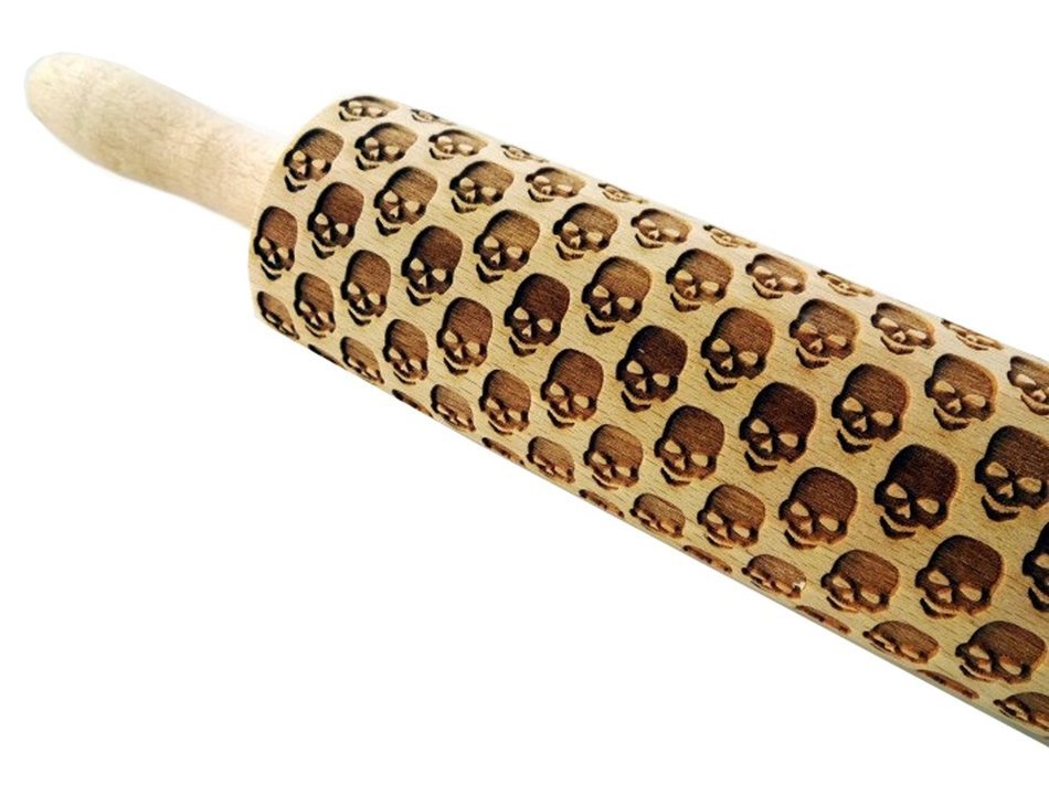 Bopstyle Wooden Laser Engraved Rolling Pin with Skulls Pattern for Embossed (15" x 1.96&ldquo;, Skulls Eat Me) N5