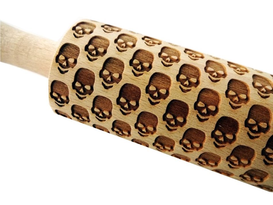 Bopstyle Wooden Laser Engraved Rolling Pin with Skulls Pattern for Embossed (15" x 1.96&ldquo;, Skulls Eat Me) N7